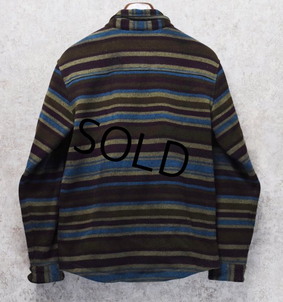 画像3: 【L.L.Bean 】【L.L.ビーン】ビンテージ【オリーブx紫x水色】ボーダー【フリースジャケット】フリースシャツ【サイズMR】  (3)