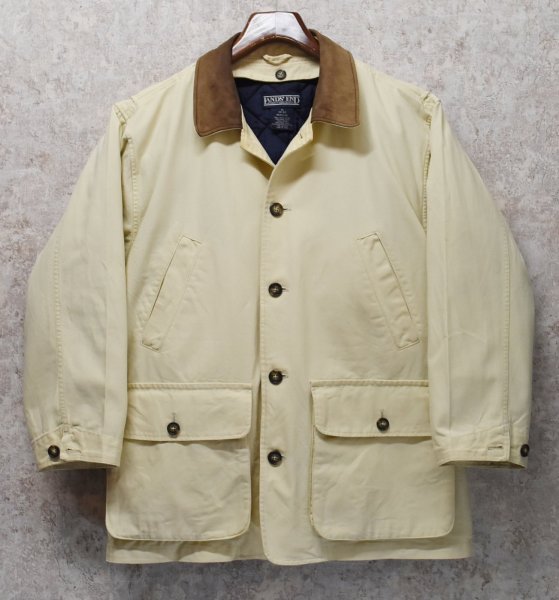 画像1: 【ランズエンド】【LANDS' END】【生成り】【襟レザー】【キルティングライナー付き】【コットンジャケット 】【サイズM】  (1)