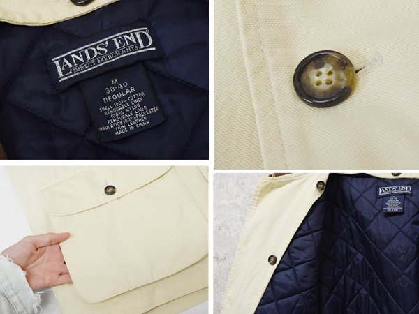 画像2: 【ランズエンド】【LANDS' END】【生成り】【襟レザー】【キルティングライナー付き】【コットンジャケット 】【サイズM】  (2)