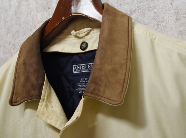 画像3: 【ランズエンド】【LANDS' END】【生成り】【襟レザー】【キルティングライナー付き】【コットンジャケット 】【サイズM】  (3)