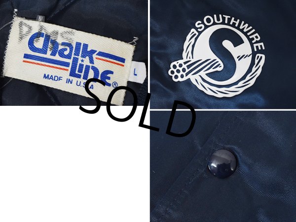画像2: ~90's【USA製】【ビンテージ】【Chalk Line】【チョークライン】SOUTH WIRE【紺ｘリブ白ライン】【中綿入りサテンスタジャン】【サイズL】  (2)