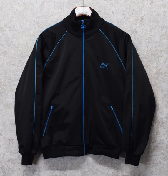 画像1:  ビンテージ【ＰＵＭＡ】プーマ【黒ｘ青ライン】ポリエステル【トラックジャケット】【サイズM】  (1)