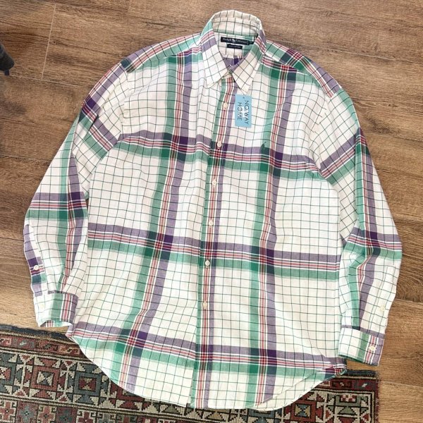 画像1: ビンテージ【POLO RALPH LAUREN】ラルフローレン 紫ｘ緑ｘ白 チェック【コットンBDシャツ】サイズＭ  (1)