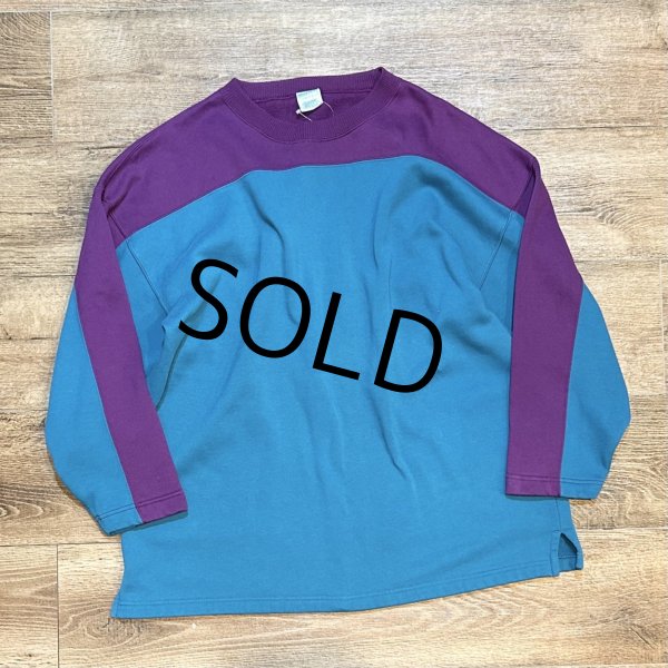 画像1: 【USA製】【ビンテージ】【CHEETAH】【ターコイズ×紫】スウェットカットソー【サイズL】  (1)