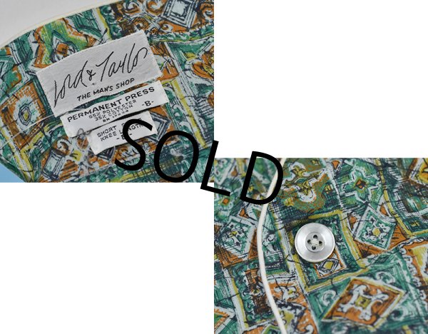 画像2: ビンテージ【lord & taylor】【ロード&テイラー】緑模様 襟無し【パジャマシャツ】【サイズB】  (2)