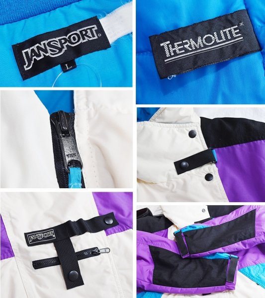 画像2: 90's~【ジャンスポーツ】【JANSDORT】【ビンテージ】【紫×青×ナチュラル】中綿入り【ナイロンジャケット】【サイズL】  (2)