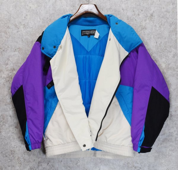 画像4: 90's~【ジャンスポーツ】【JANSDORT】【ビンテージ】【紫×青×ナチュラル】中綿入り【ナイロンジャケット】【サイズL】  (4)
