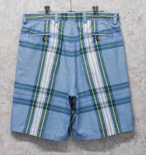 画像3: ~80's 【nautica】ノーティカ【水色×緑チェック】２タック【ショートパンツ】【短パン】【コットンショーツ】【ｗ33】  (3)