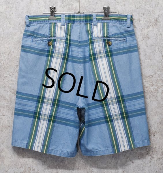 画像3: ~80's 【nautica】ノーティカ【水色×緑チェック】２タック【ショートパンツ】【短パン】【コットンショーツ】【ｗ33】  (3)