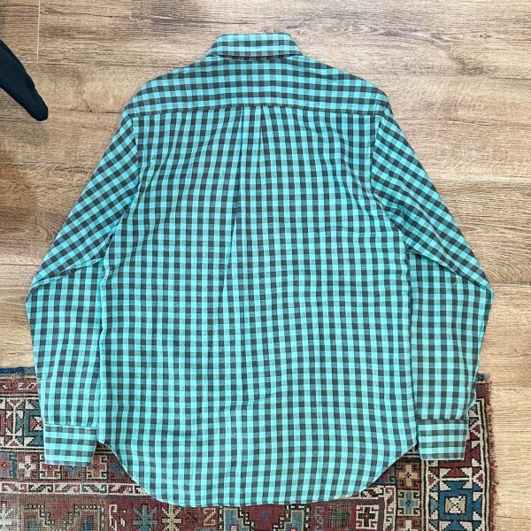 画像3: USA製 ビンテージ【GEOFFEREY SCOTT】ジェフリースコット【青緑ｘ黒】チェック【ボタンダウンシャツ】【サイズＭ】  (3)
