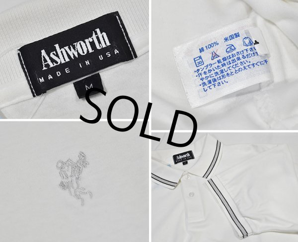 画像2: ビンテージ 【USA製】【Ashworth】アシュワース【白×グレーライン】胸刺繍入り【半袖ポロシャツ】【サイズM】  (2)