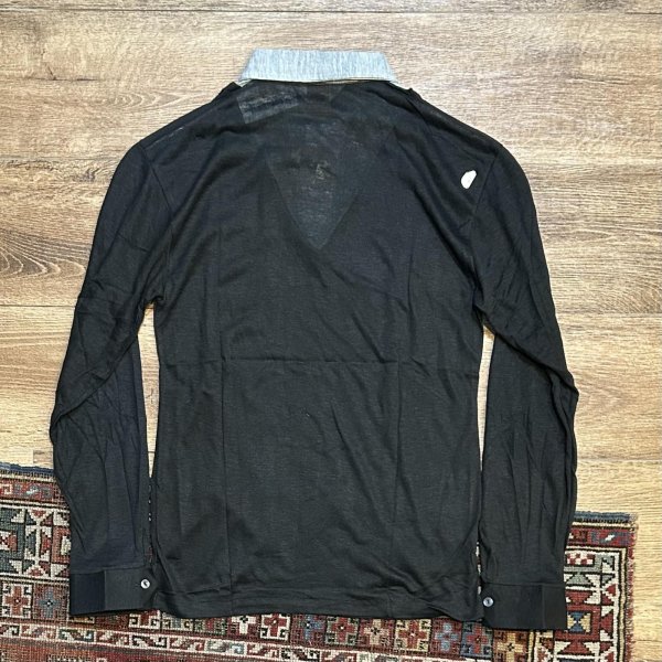 画像3: デッドストック【USA製】ビンテージ【CEDAR HILL】【黒×グレー】アクリル【長袖ポロシャツ】 【サイズＭ】   (3)