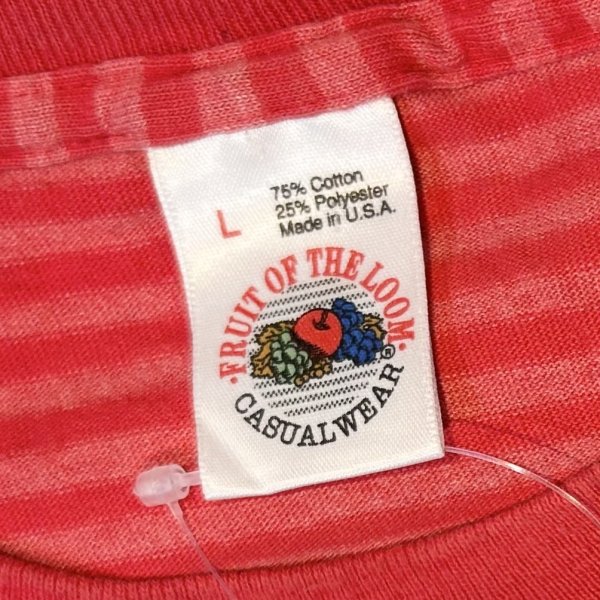 画像2: 90's【USA製】ビンテージ【フルーツオブザルーム】【赤ｘピンク】ボーダー【Ｔシャツ】【サイズL】  (2)
