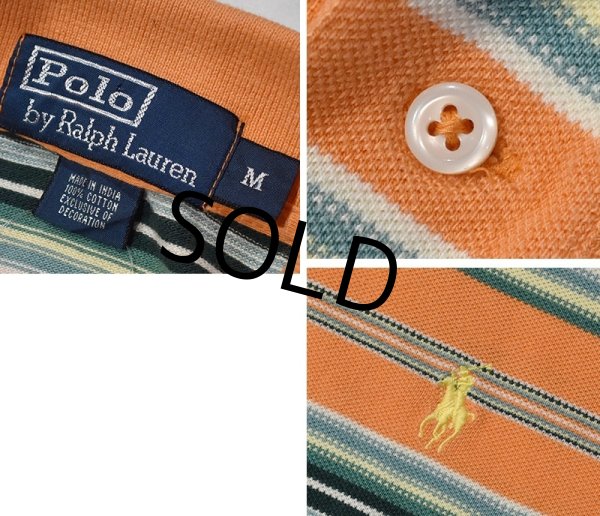 画像2: ビンテージ【ラルフローレン】 【POLO ralph lauren】【オレンジx緑】【ボーダー】【ポロシャツ】 【サイズM】   (2)