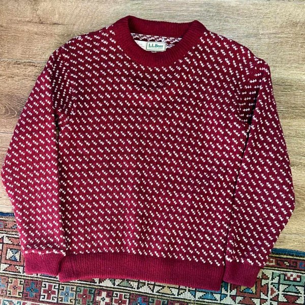 画像1: ビンテージ【ノルウェー製】【L.L.Bean】エルエルビーン【エンジｘ白】【バーズアイ】【セーター】【レディース古着】【サイズＷ－Ｍ】  (1)
