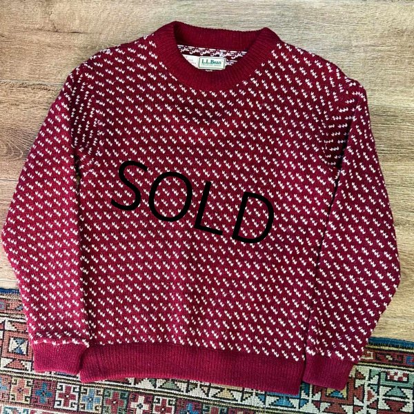 画像1: ビンテージ【ノルウェー製】【L.L.Bean】エルエルビーン【エンジｘ白】【バーズアイ】【セーター】【レディース古着】【サイズＷ－Ｍ】  (1)