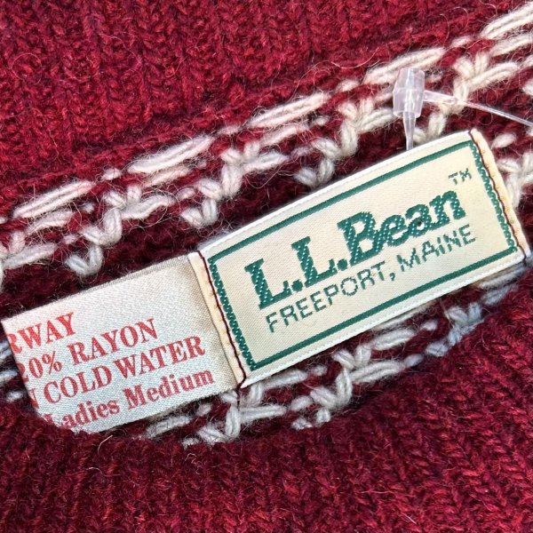 画像2: ビンテージ【ノルウェー製】【L.L.Bean】エルエルビーン【エンジx白】【バーズアイ】【セーター】【レディース古着】【サイズW-M】  (2)