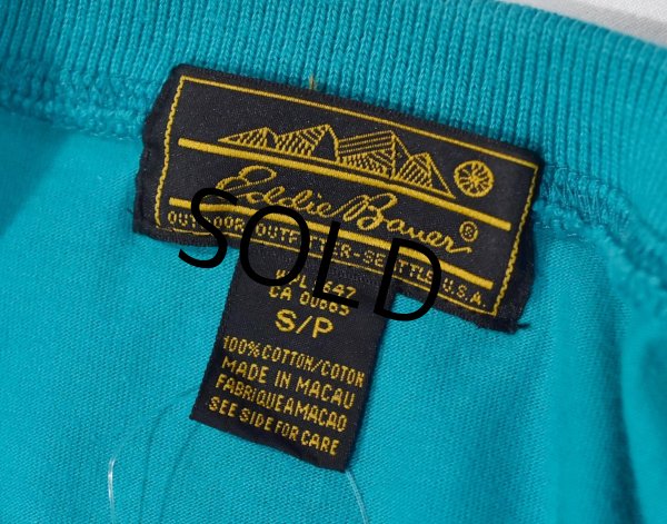 画像2: 90’s〜【ビンテージ】Eddie Baue【エディーバウアー】【エメラルドブルー】黒タグ【前V】【ロンT】レディース古着【サイズW-S】  (2)