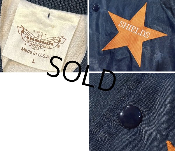 画像2: 【USA製】【ビンテージ】【AUBURN sportswear】【紺】ナイロンスナップブルゾン【サテンジャケット】【サイズL】  (2)