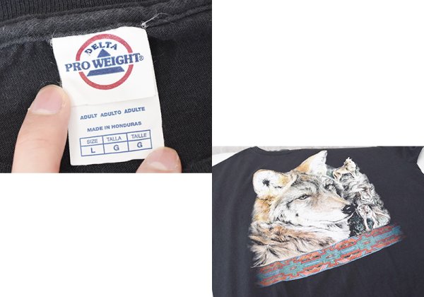 画像2: ビンテージ【DELTA】オオカミプリント【黒】Tシャツ【サイズＬ】  (2)