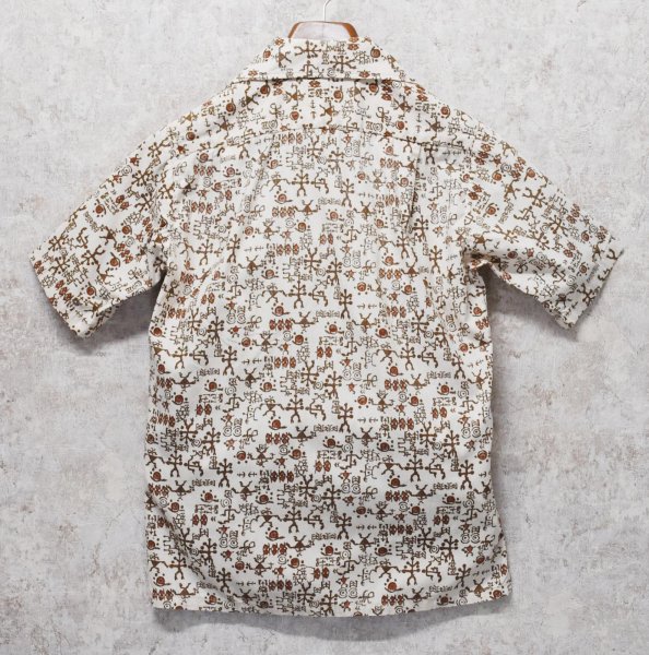 画像3: 【ビンテージ】【Go Ba Re FooT】【生成り×茶色】総柄【プルオーバー】【ハワイアンシャツ】半袖シャツ【サイズS】  (3)