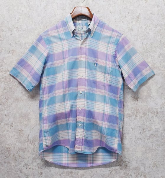 画像1: 【USA製】【Flying Scotsman】【薄水色×紫】【半袖シャツ】コットンシャツ【BDシャツ】【サイズM】  (1)