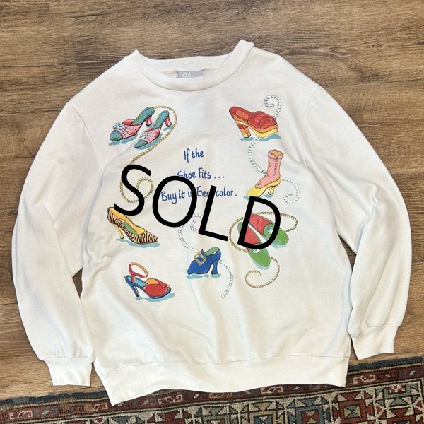 画像1: 【ビンテージ】【Blair】【レディースシューズプリント】【白】【スウェット】【レディース古着】【サイズW-L程度】  (1)