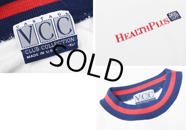 画像2: 【USA製】【VCC HEALTHPLUS】【白×リブ紺×赤ライン】リブボーダー【スウェット】リンガースウェット【サイズXL】  (2)