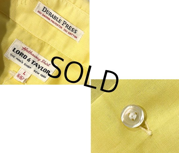 画像2: 【ビンテージ】【Hathaway Shirts】【LORD&TAYLOR】【ハサウェイ】【黄色】【無地】ポリコットン【半袖シャツ】サイズL  (2)