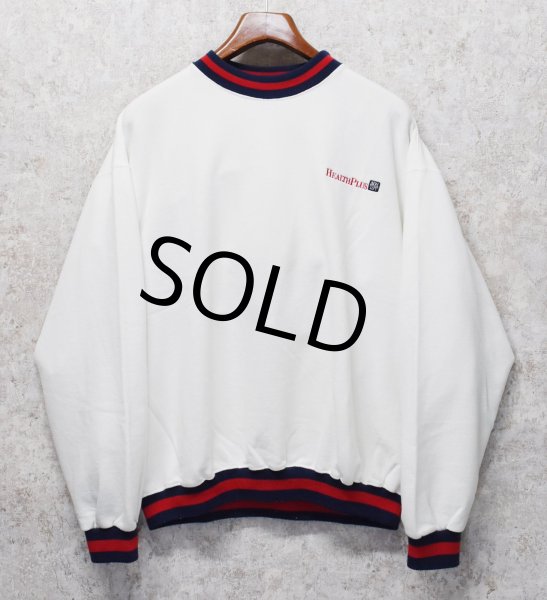 画像1: 【USA製】【VCC HEALTHPLUS】【白×リブ紺×赤ライン】リブボーダー【スウェット】リンガースウェット【サイズXL】  (1)