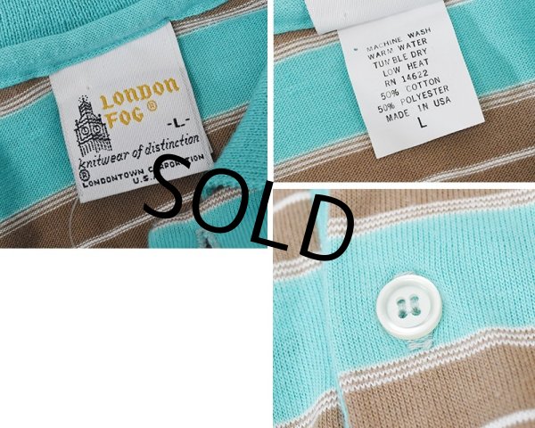 画像2: 【USA製】【ビンテージ】【LONDON FOG】【ロンドンフォグ】【エメラルドグリーン×茶×白ボーダー柄】【ポロシャツ】【サイズＬ】  (2)