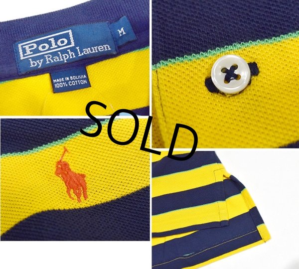 画像2: POLO ralph lauren【ラルフローレン】【紺ｘ黄色ｘ黄緑】【ボーダー柄】【ポロシャツ】【サイズＭ】  (2)