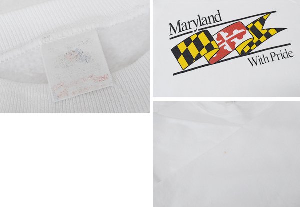 画像2: 90's【USA製】【FRUIT OF THE LOOM】【フルーツオブザルーム】【白】【Maryland with Pride】【スウェット】【サイズＸＬ】  (2)