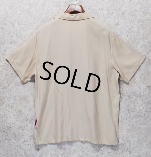 画像3: デッドストック【ビンテージ】【USA製】【Da Vinci】【ベージュ×エンジ】ツートン【レーヨンシャツ】【ボーリングシャツ】【サイズL】  (3)