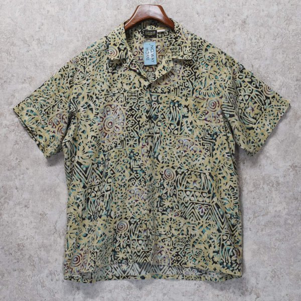 画像1: ビンテージ 【Edwards casual wear】エドワーズ【ベージュ×緑×エンジ】幾何学模様【半袖シャツ】オープンカラーシャツ【サイズL】  (1)