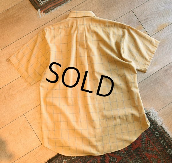画像3: 程度良好!!【~70's】ビンテージ【VAN HEUSEN】【ヴァン・ヒューゼン】【deefn brawn】ライトブラウン×青 【チェック柄】【半袖ボタンダウンシャツ】【サイズL】  (3)