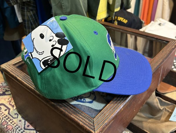 画像4: 【デッドストック】【スヌーピー】【緑×青】【コットン】【ベースボールキャップ】   (4)