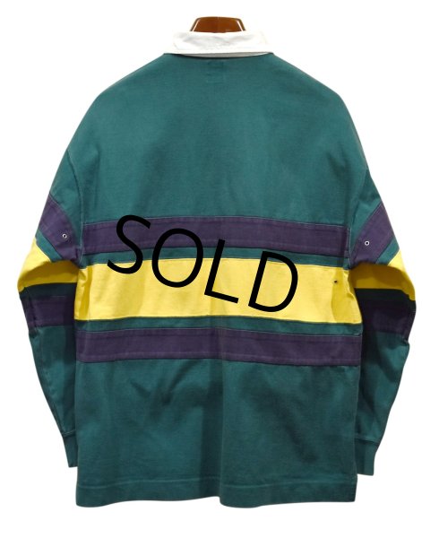 画像3: ビンテージ【オールドGAP】【緑×紺×黄色】【ボーダー柄 】【ラガーシャツ】【サイズL】  (3)