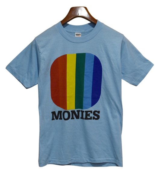 画像1: 80's【USA製】【collegiate pacific MONIES】【ビンテージ】【水色×虹色】【Tシャツ】【サイズＭ】  (1)
