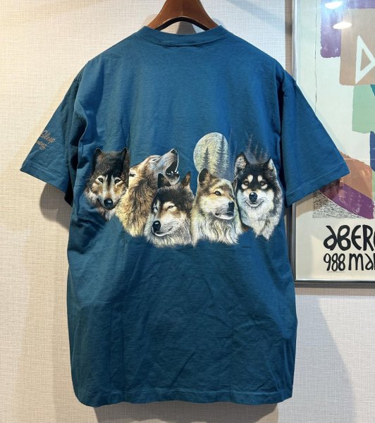 画像3: 90's【USA製】【ビンテージ】【HABITAT】【オオカミ×月夜イラスト】【セルリアンブルー】【Tシャツ】【サイズL】  (3)