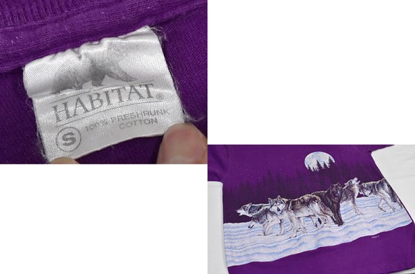 画像2: 90's【USA製】【ビンテージ】【HABITAT】総柄【オオカミ×月夜イラスト】【紫】【Tシャツ】【サイズS】  (2)