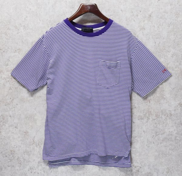 画像1: 【ビンテージ】【Abercrombie&Fitch】【アバクロンビー＆フィッチ】 【紫×白ボーダー】ポケット付き【コットン】【Tシャツ】【サイズＭ】  (1)