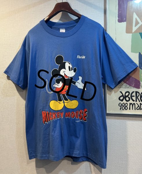 画像1: 90's~【USA製】【ビンテージ】Sherry's【シェリー】ミッキーマウス【フロリダ】【ディズニー】【バックプリント付き】青【Tシャツ】【サイズXL】  (1)