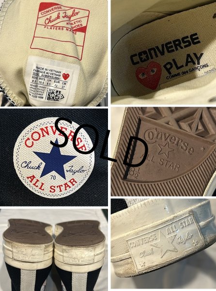 画像2: 【プレイコムデギャルソンxコンバース】CONVERSE【CT70】【黒x白】【ハイカット】【サイズ 27cm】  (2)