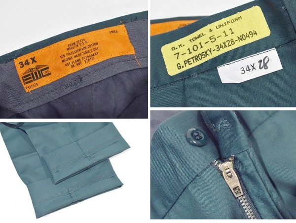 画像2: デッドストック【USA製】【ビンテージ】【EMC】【緑】【ワークパンツ】【ポリコットン】【34×28】  (2)