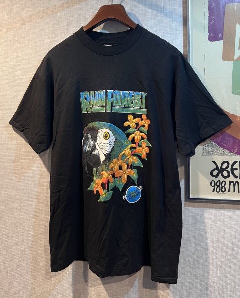 画像1: 90’s 【USA製】ビンテージ【オニータ】【RAIN FOREST】レインフォレスト【インコ】【黒】Tシャツ【サイズXL】  (1)