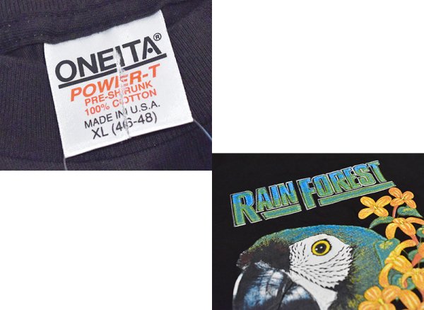 画像2: 90’s 【USA製】ビンテージ【オニータ】【RAIN FOREST】レインフォレスト【インコ】【黒】Tシャツ【サイズXL】  (2)