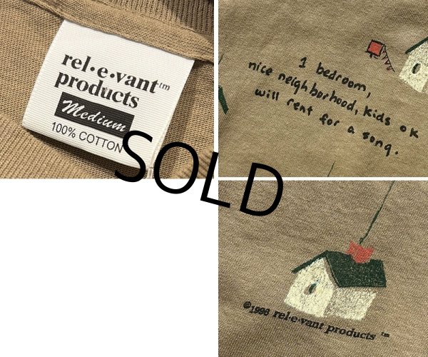 画像2: 【デッドストック】 90's【USA製】【ビンテージ】【rel・e・vant】レラバント【家】総柄【ベージュ】【Tシャツ】【サイズL程度】  (2)