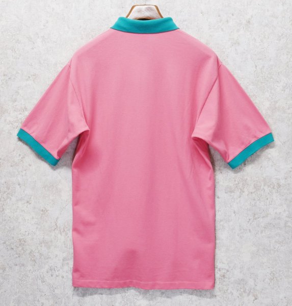 画像3: ビンテージ【OVTER BANKS】【ピンク×襟、袖緑】【ポロシャツ】半袖シャツ【サイズL】  (3)