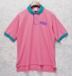 画像1: ビンテージ【OVTER BANKS】【ピンク×襟、袖緑】【ポロシャツ】半袖シャツ【サイズＬ】  (1)
